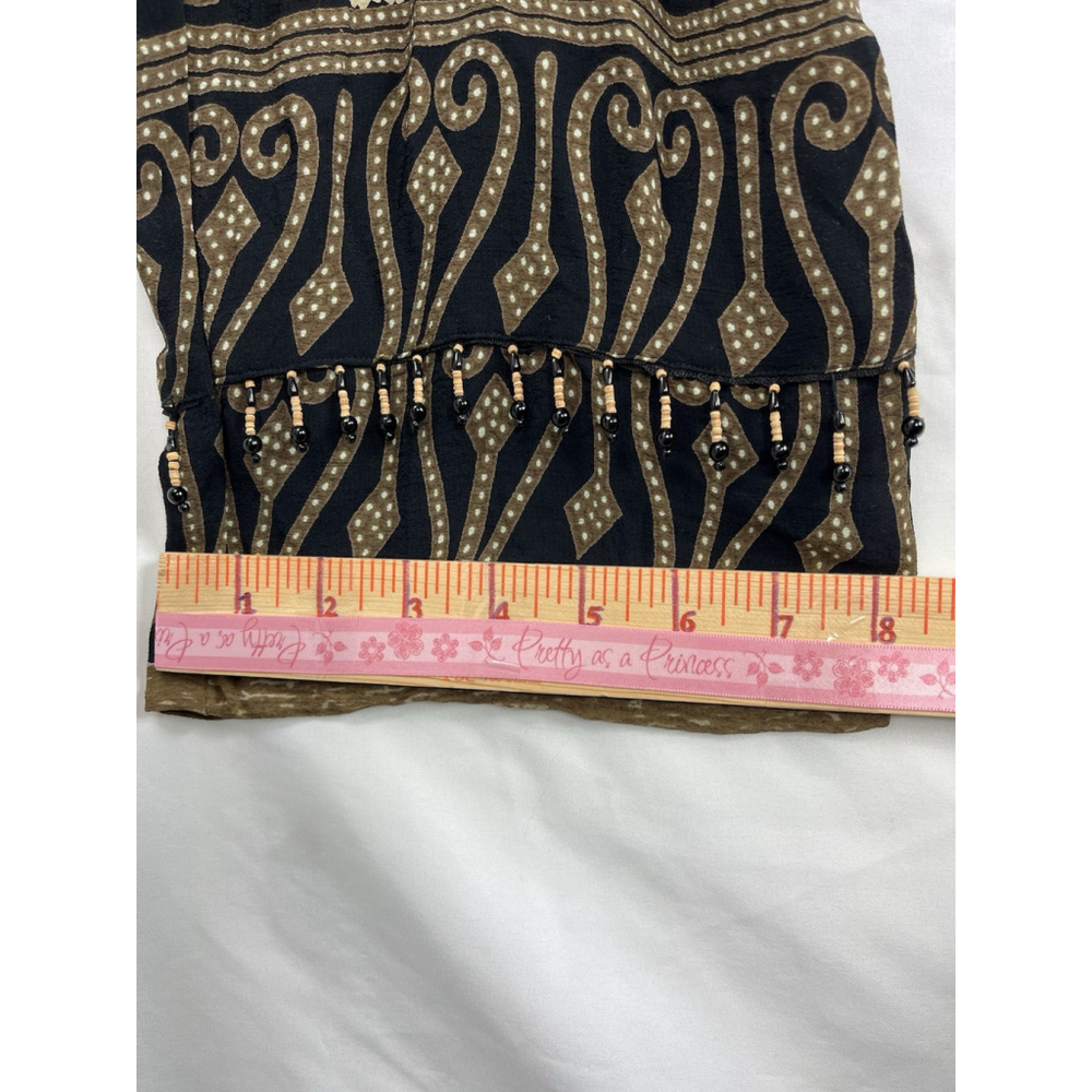 Caribbean Pacific Boho Wide Leg Pants Black Gold Beaded Rayon Size L - Picture 15 of 16